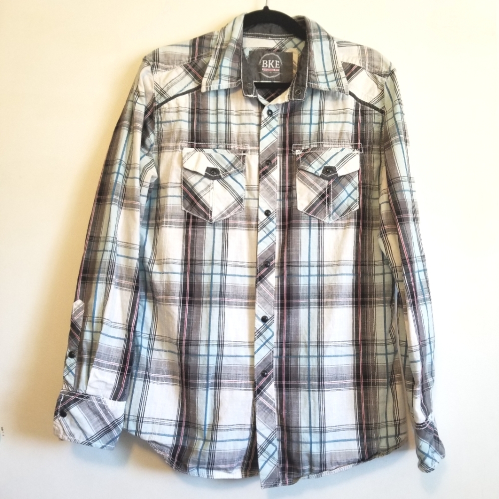BKE Pearl Snap Plaid Shirt Medium
